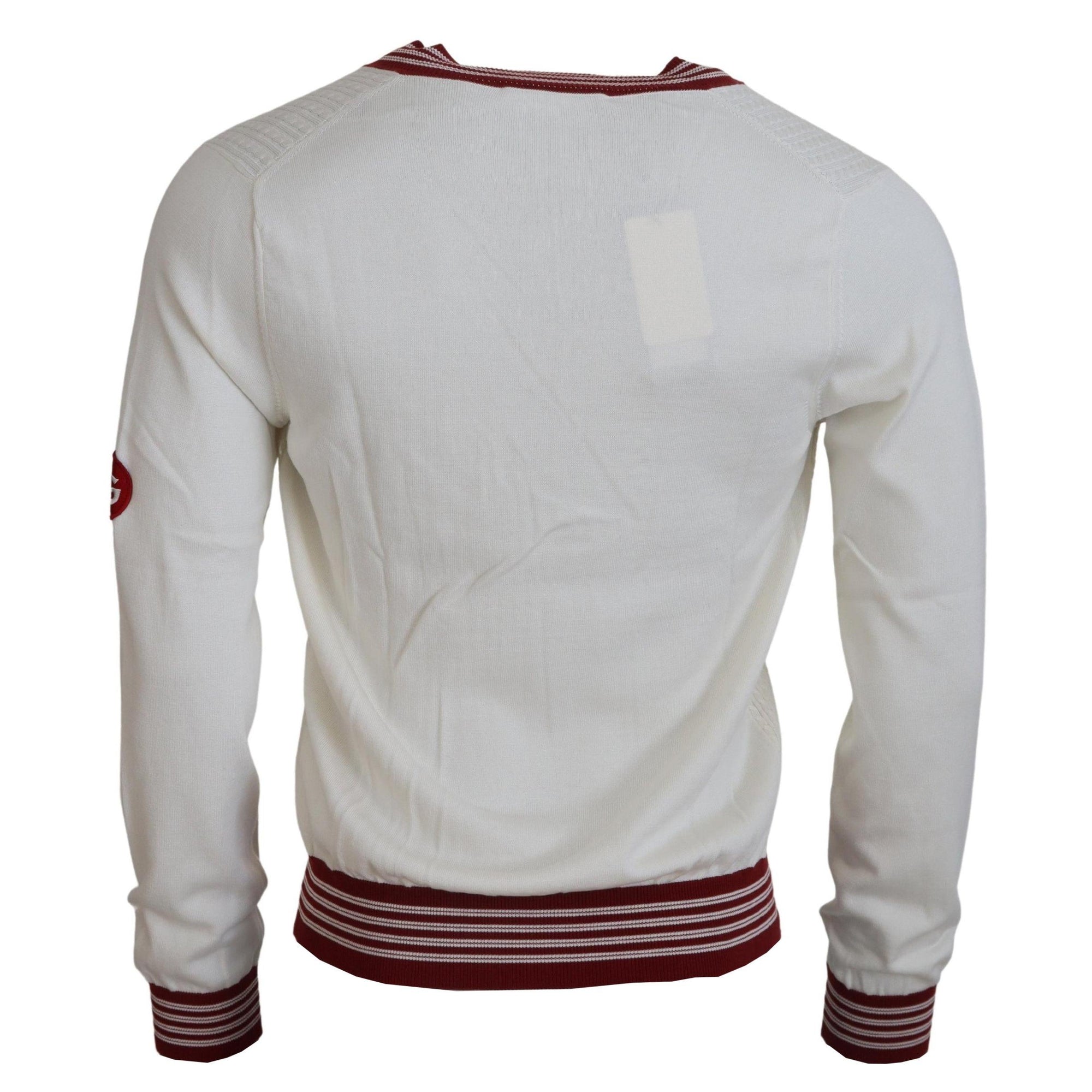Dolce & Gabbana Off White Silk Cotton V-Neck Sweater