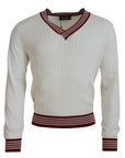 Dolce & Gabbana Off White Silk Cotton V-Neck Sweater