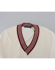 Dolce & Gabbana Off White Silk Cotton V-Neck Sweater