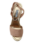 Prada Elegant Suede Ankle Strap Wedge Sandals