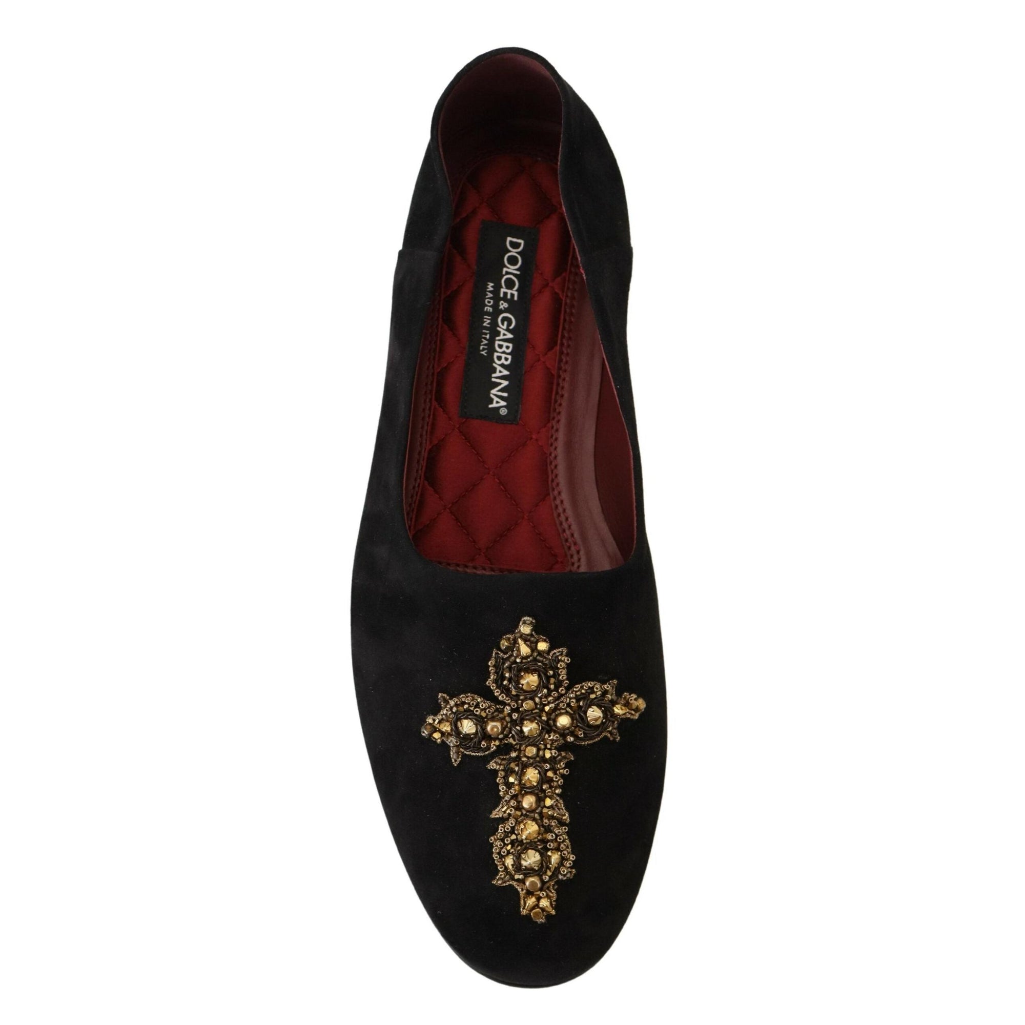 Dolce & Gabbana Black Gold Crystal Sequined Loafers