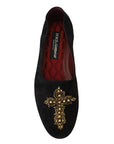 Dolce & Gabbana Black Gold Crystal Sequined Loafers