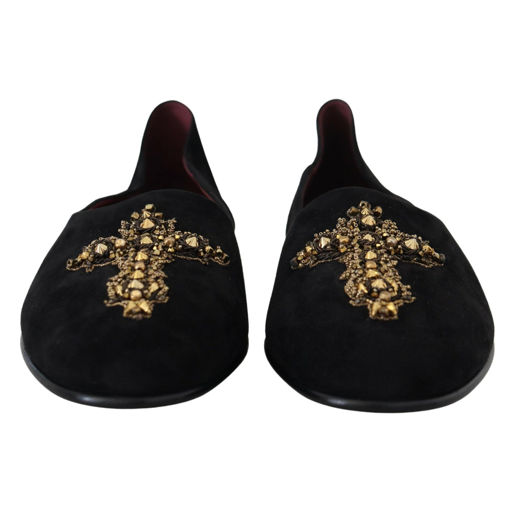 Dolce & Gabbana Black Gold Crystal Sequined Loafers