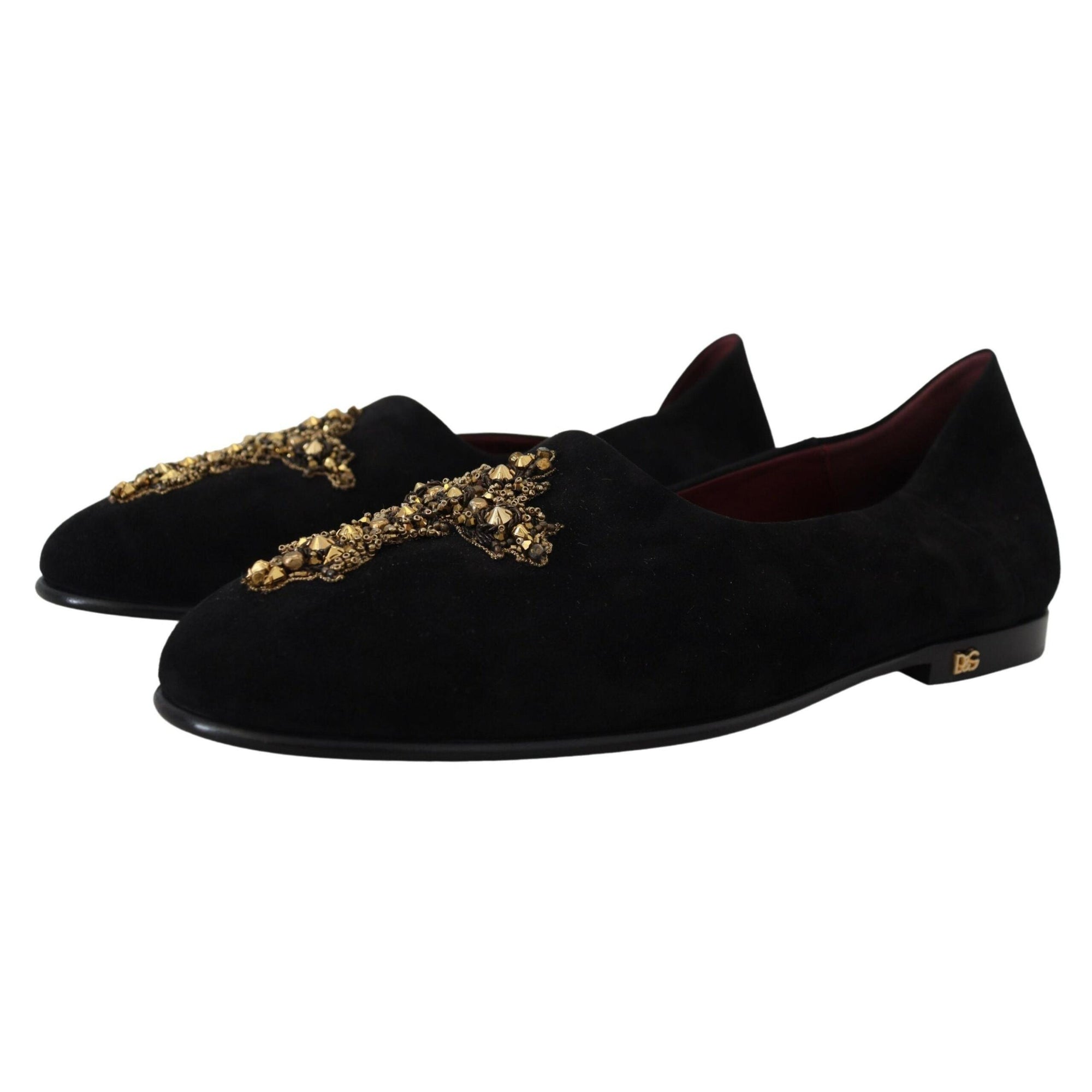 Dolce & Gabbana Black Gold Crystal Sequined Loafers
