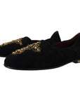 Dolce & Gabbana Black Gold Crystal Sequined Loafers
