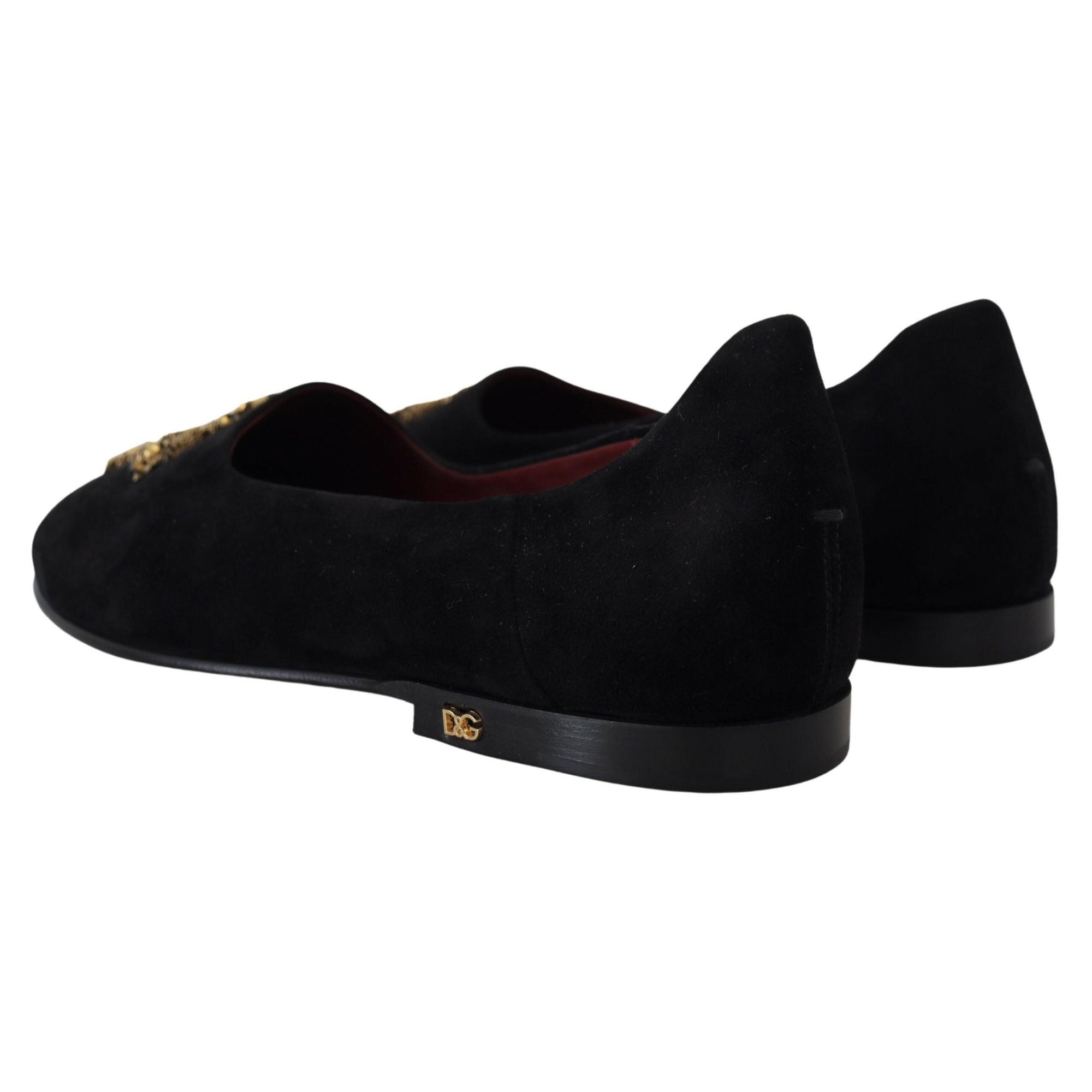 Dolce & Gabbana Black Gold Crystal Sequined Loafers