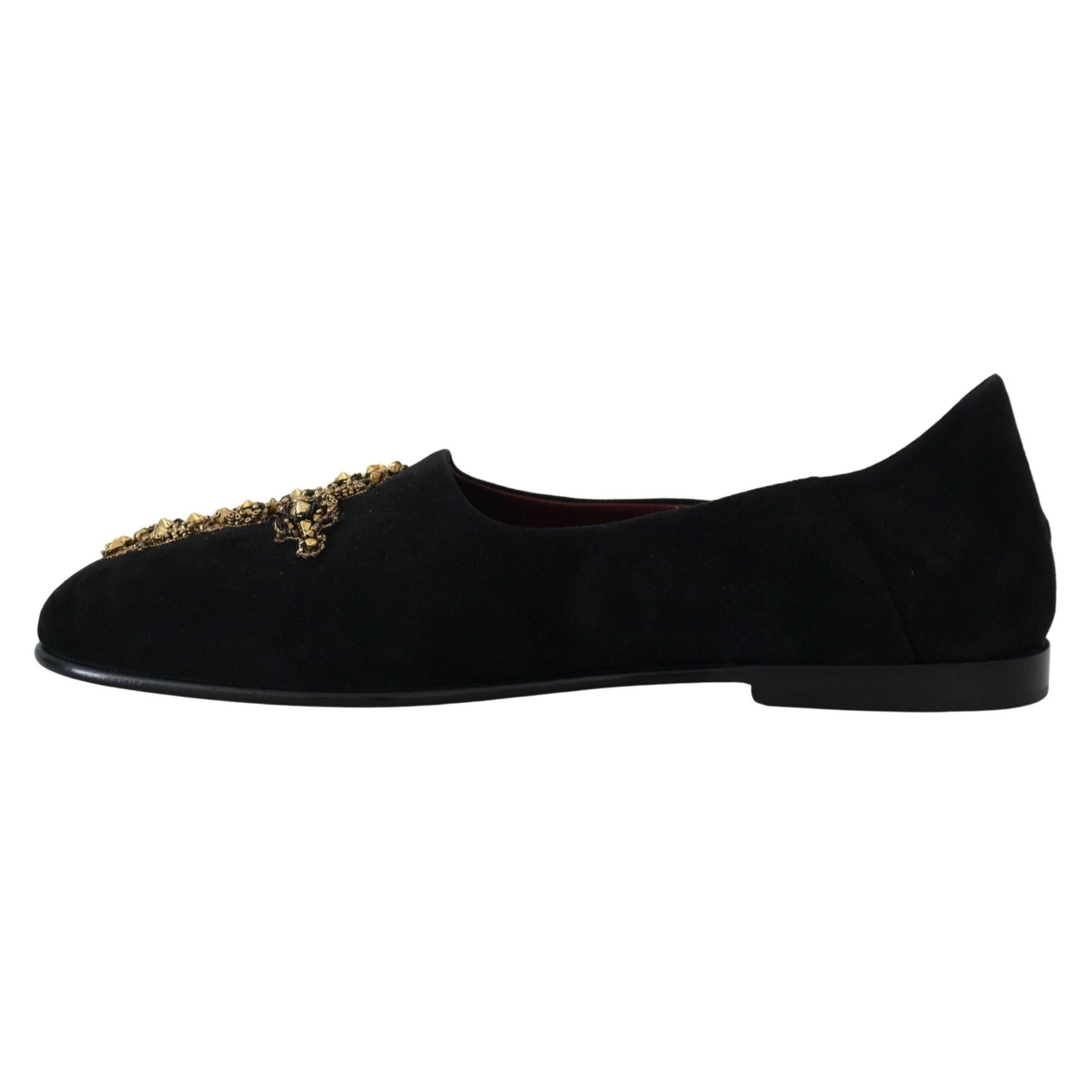 Dolce & Gabbana Black Gold Crystal Sequined Loafers