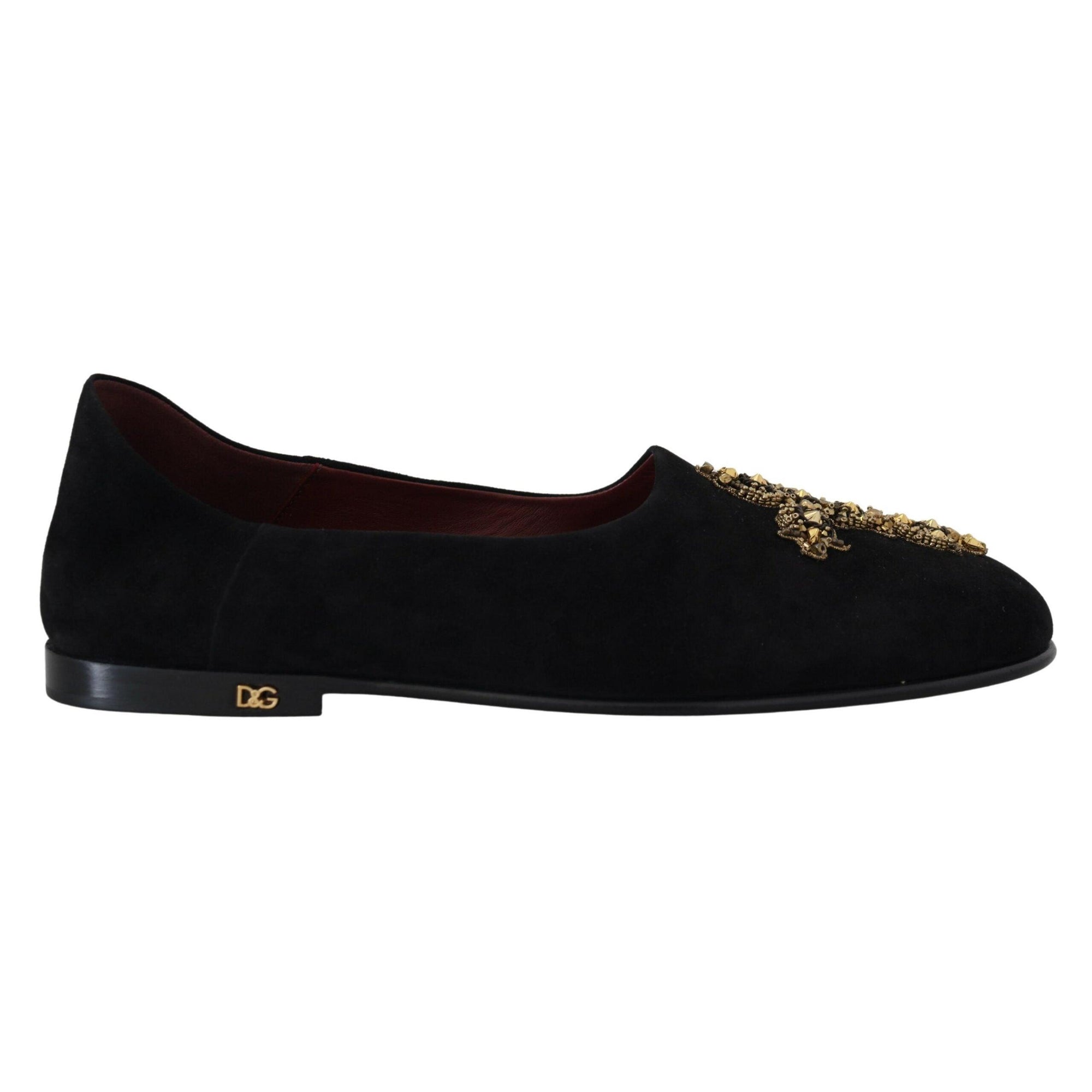 Dolce & Gabbana Black Gold Crystal Sequined Loafers