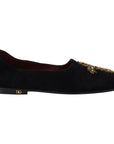 Dolce & Gabbana Black Gold Crystal Sequined Loafers