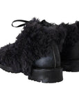 Dolce & Gabbana Black Leather Shearling Ankle Boots