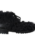 Dolce & Gabbana Black Leather Shearling Ankle Boots