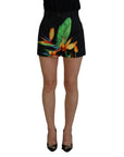 Dolce & Gabbana High Waist Hot Pants Shorts in Black Leaves Print