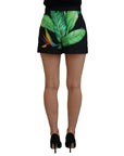 Dolce & Gabbana High Waist Hot Pants Shorts in Black Leaves Print