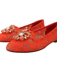 Dolce & Gabbana Elegant Lace Vally Flats in Coral Red