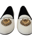 Dolce & Gabbana Elegant White Velvet Loafers with Gold Heart Detail
