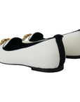 Dolce & Gabbana Elegant White Velvet Loafers with Gold Heart Detail