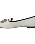 Dolce & Gabbana Elegant White Velvet Loafers with Gold Heart Detail