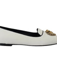 Dolce & Gabbana Elegant White Velvet Loafers with Gold Heart Detail