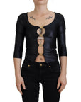 Dolce & Gabbana Elegant Black 3/4 Sleeve Top with Gold Detailing