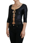 Dolce & Gabbana Elegant Black 3/4 Sleeve Top with Gold Detailing
