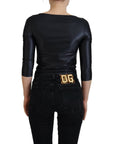 Dolce & Gabbana Elegant Black 3/4 Sleeve Top with Gold Detailing