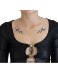 Dolce & Gabbana Elegant Black 3/4 Sleeve Top with Gold Detailing
