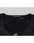 Dolce & Gabbana Elegant Black 3/4 Sleeve Top with Gold Detailing