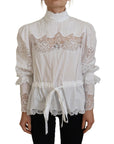 Dolce & Gabbana Elegant White Lace Trim Cotton Blouse