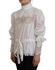 Dolce & Gabbana Elegant White Lace Trim Cotton Blouse