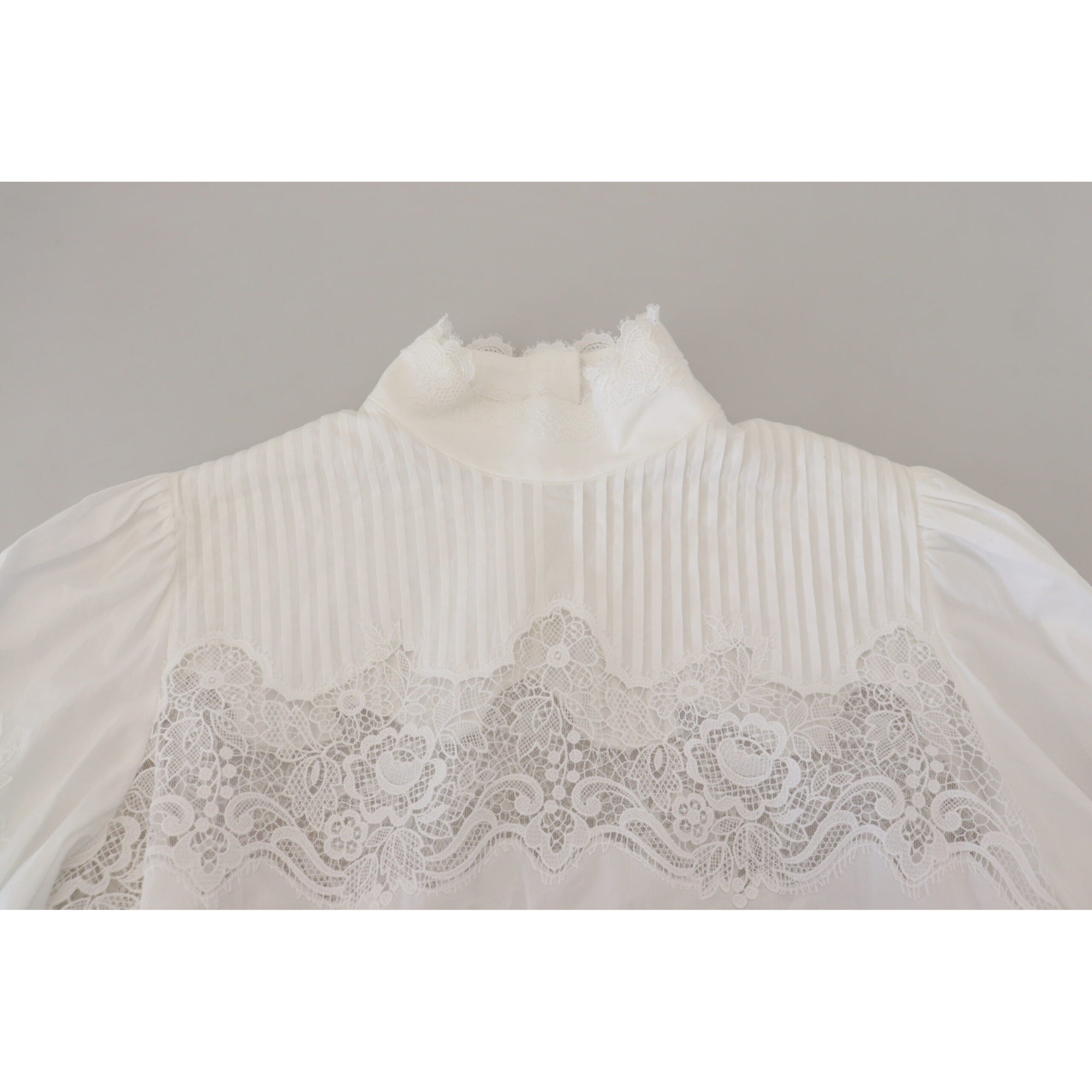 Dolce & Gabbana Elegant White Lace Trim Cotton Blouse
