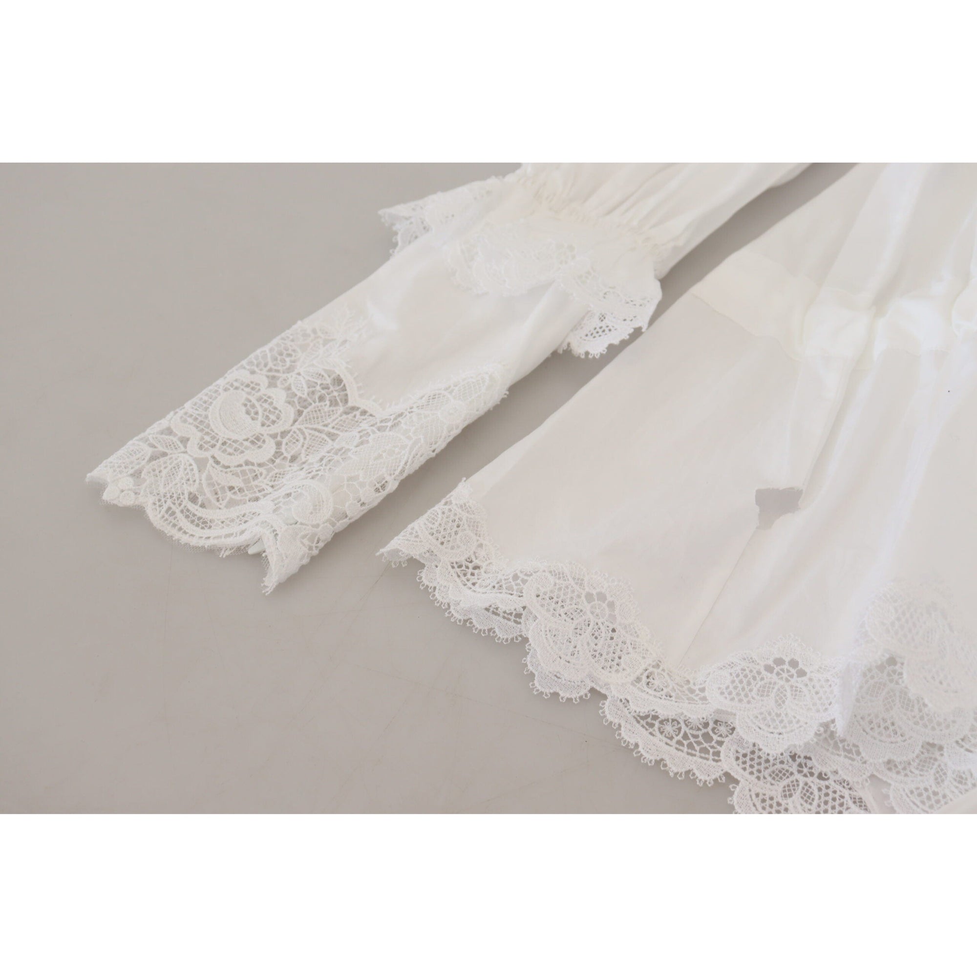 Dolce & Gabbana Elegant White Lace Trim Cotton Blouse