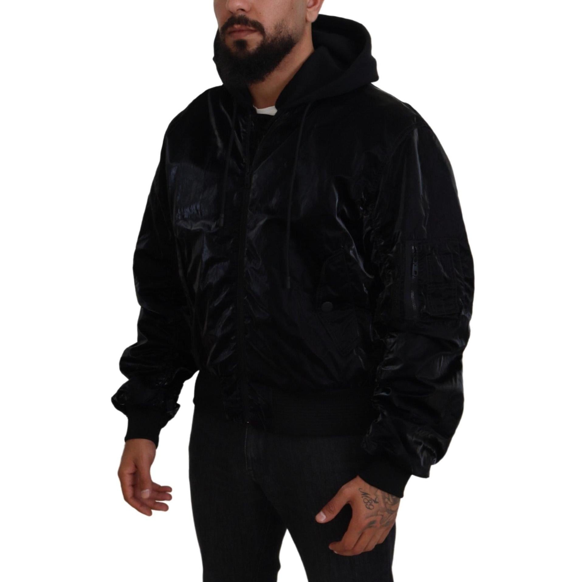 Dolce & Gabbana Elegant Black Bomber Hooded Jacket