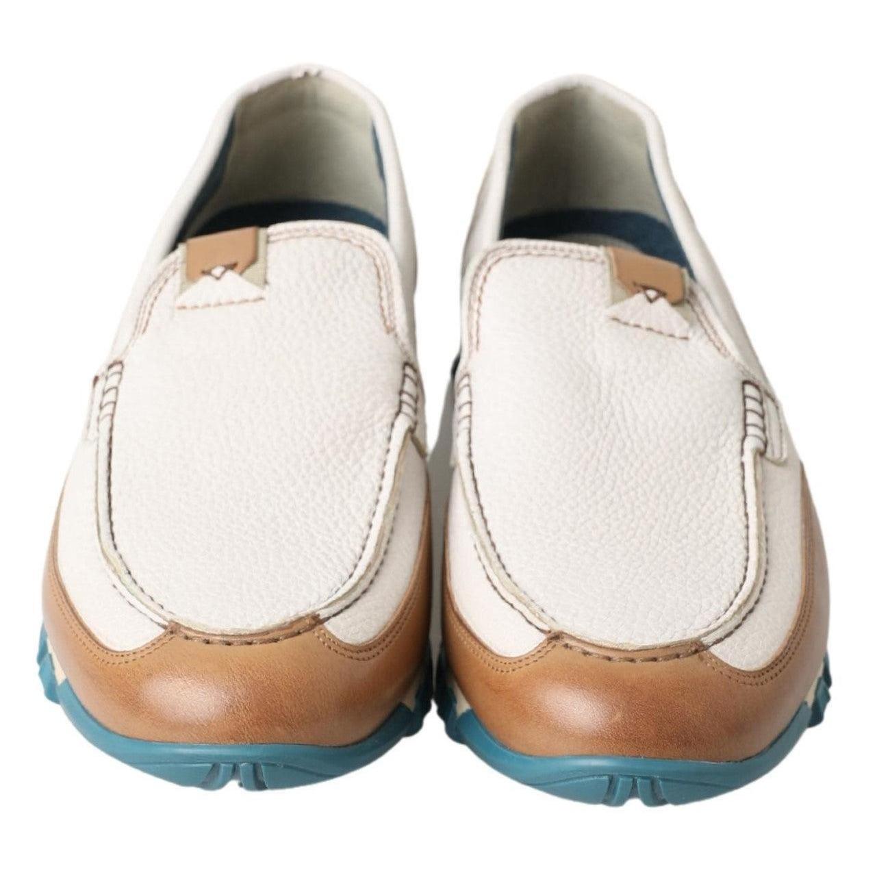 Dolce & Gabbana Elegant White Leather Slipper Loafers
