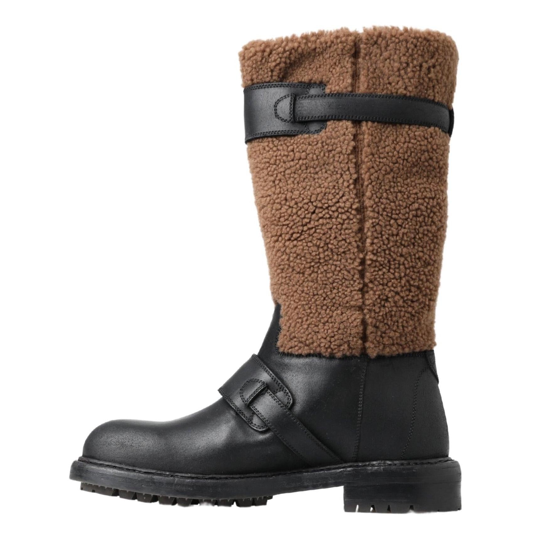 Dolce & Gabbana Black Shearling Leather Long Boots