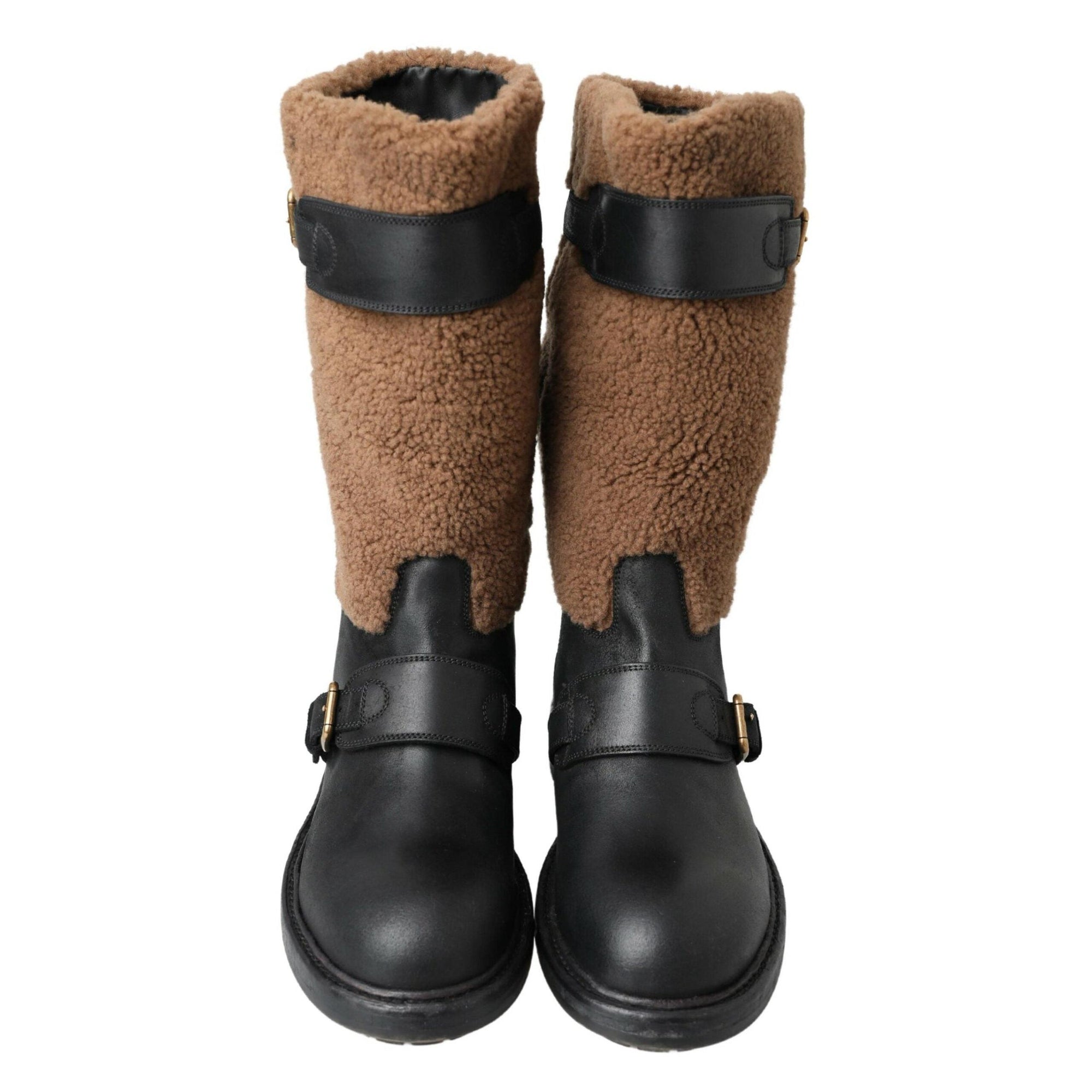 Dolce & Gabbana Black Shearling Leather Long Boots