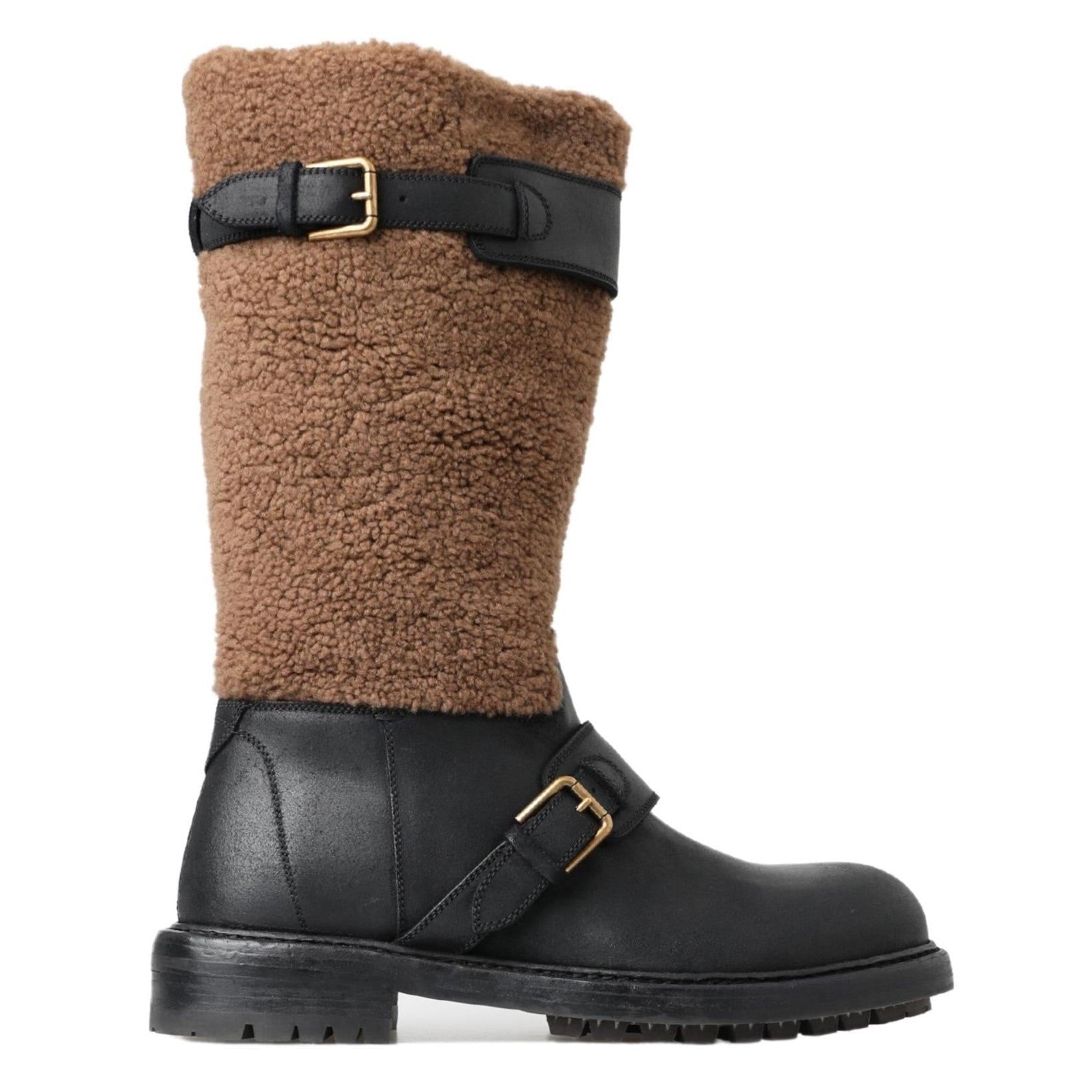 Dolce & Gabbana Black Shearling Leather Long Boots