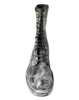 Dolce & Gabbana Chic Black Lace-Up Boots with Gray White Fade