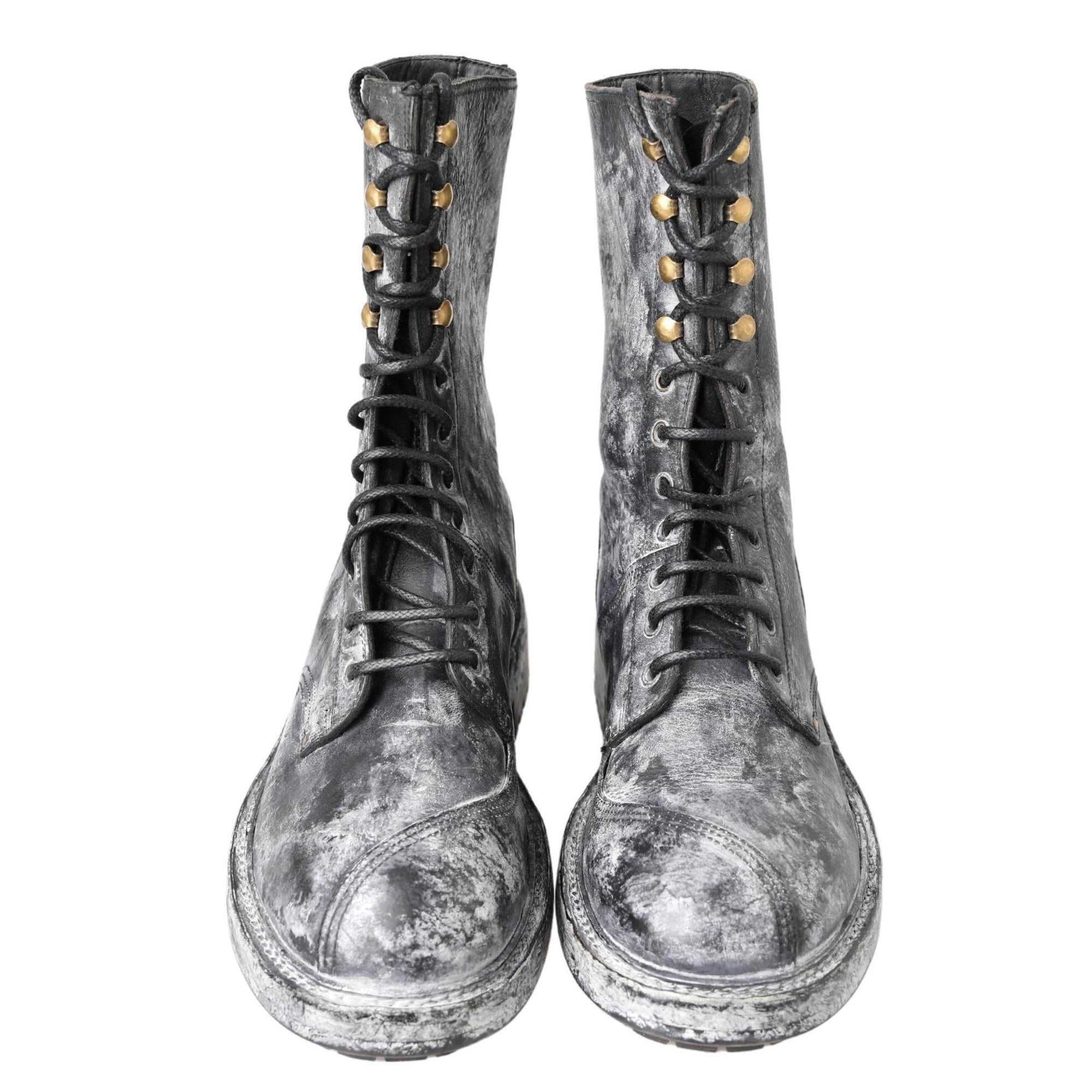 Dolce & Gabbana Chic Black Lace-Up Boots with Gray White Fade