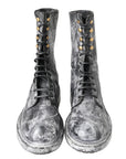 Dolce & Gabbana Chic Black Lace-Up Boots with Gray White Fade