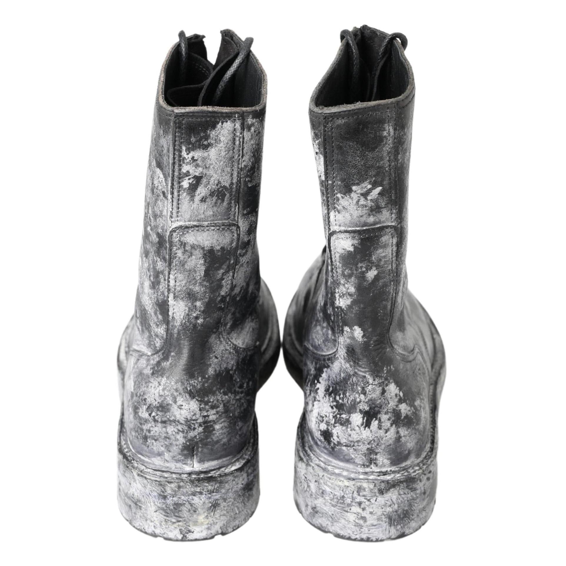 Dolce & Gabbana Chic Black Lace-Up Boots with Gray White Fade