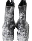 Dolce & Gabbana Chic Black Lace-Up Boots with Gray White Fade