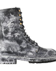 Dolce & Gabbana Chic Black Lace-Up Boots with Gray White Fade