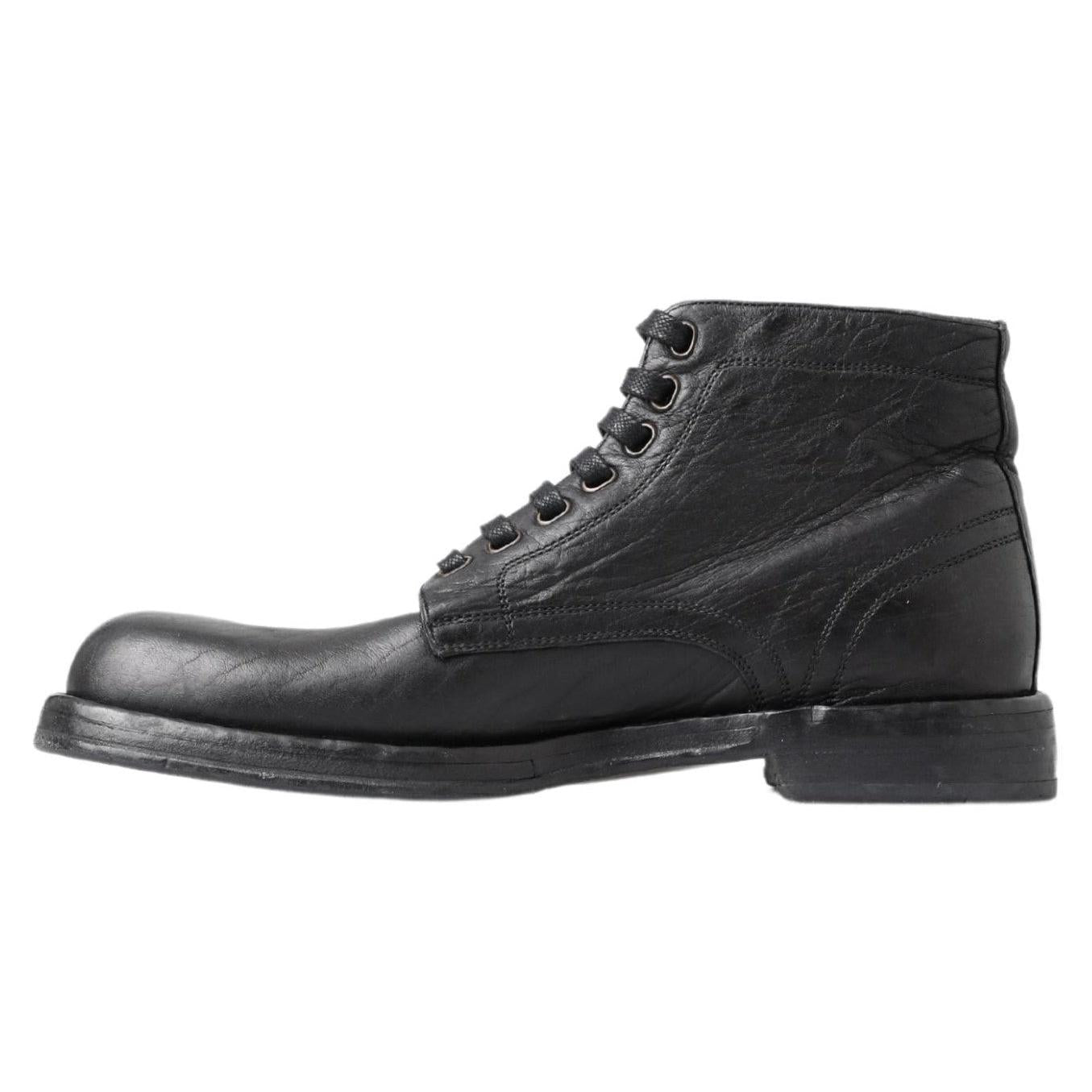 Dolce & Gabbana Equisite Black Lace-Up Leather Boots