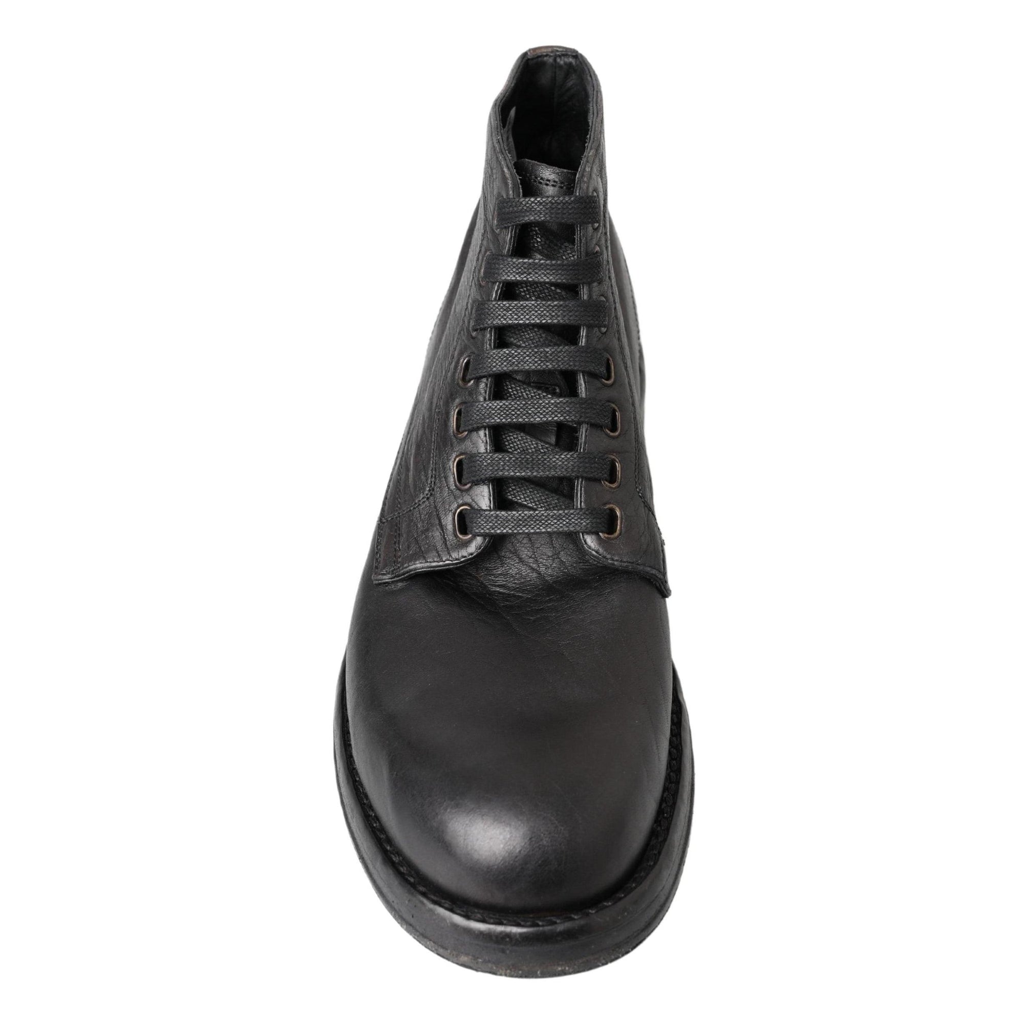 Dolce & Gabbana Equisite Black Lace-Up Leather Boots