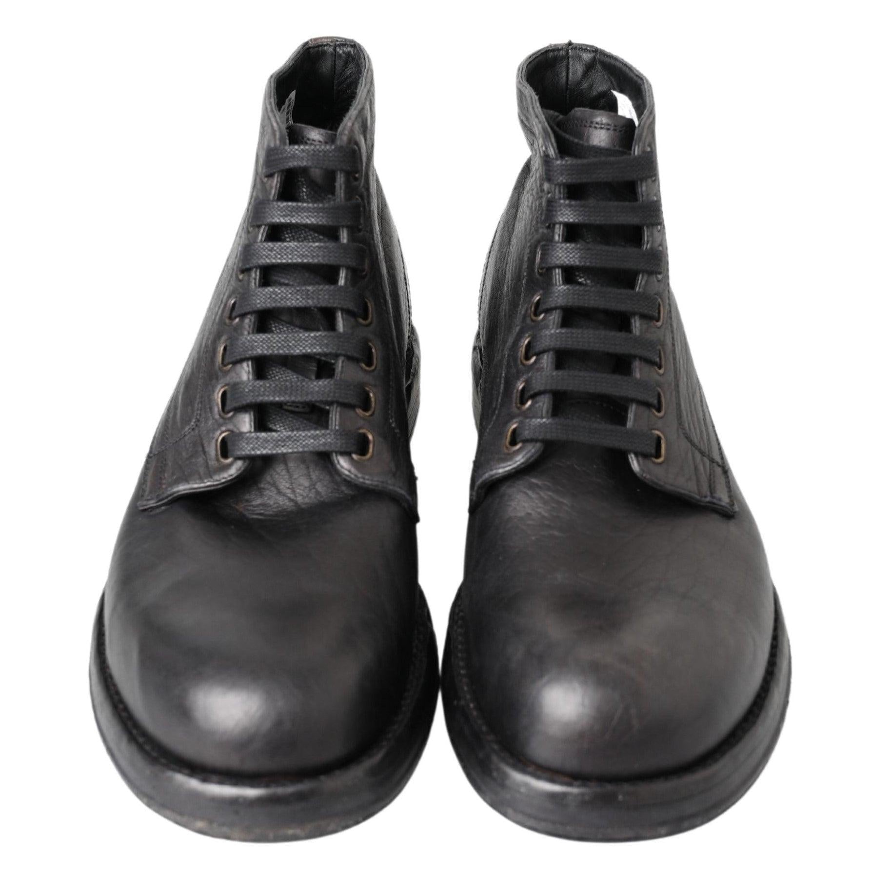 Dolce & Gabbana Equisite Black Lace-Up Leather Boots