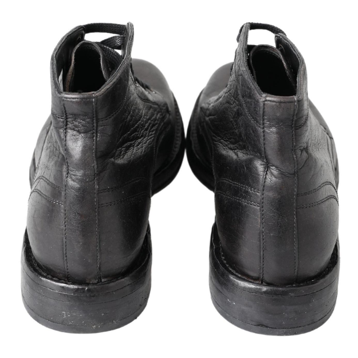 Dolce & Gabbana Equisite Black Lace-Up Leather Boots