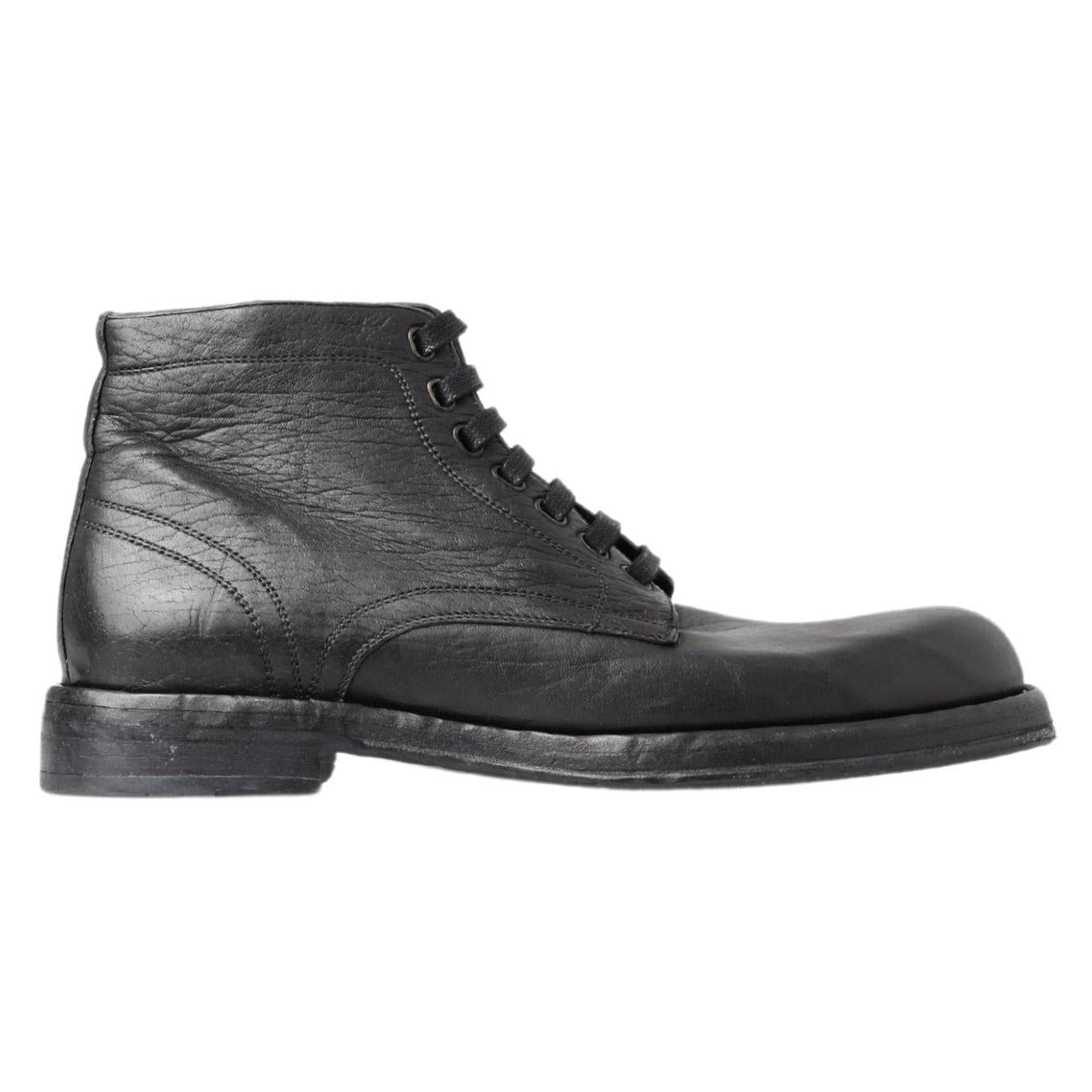 Dolce & Gabbana Equisite Black Lace-Up Leather Boots
