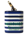 Dolce & Gabbana Chic Blue Striped Leather Airpods Case