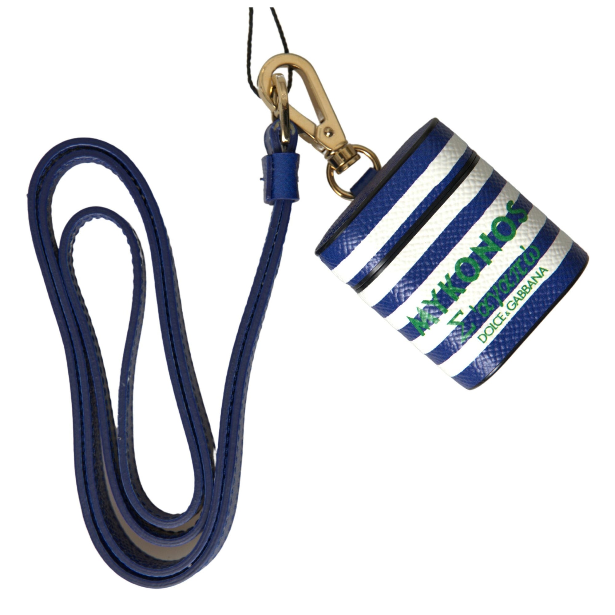 Dolce & Gabbana Chic Blue Striped Leather Airpods Case