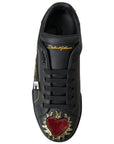 Dolce & Gabbana Elegant Portofino Leather Sneakers - Black Multicolor